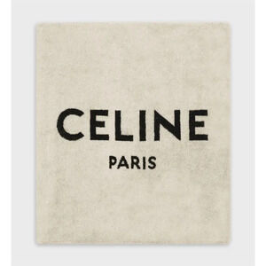 Celine Paris Hedi Slimane Grey Black Logo Print Classic Cotton Bath Beach Towel
